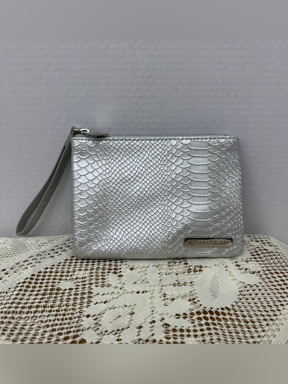 Rodan and Fields Metallic Silver Faux Snakeskin Cosmetic Wristlet